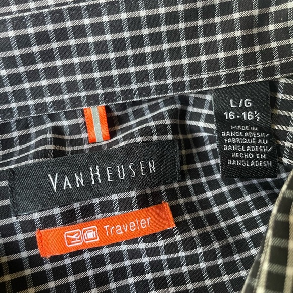 Van Heusen Travelers performance stretch Men's Black and White Checkered Shirt L - Picture 4 of 9